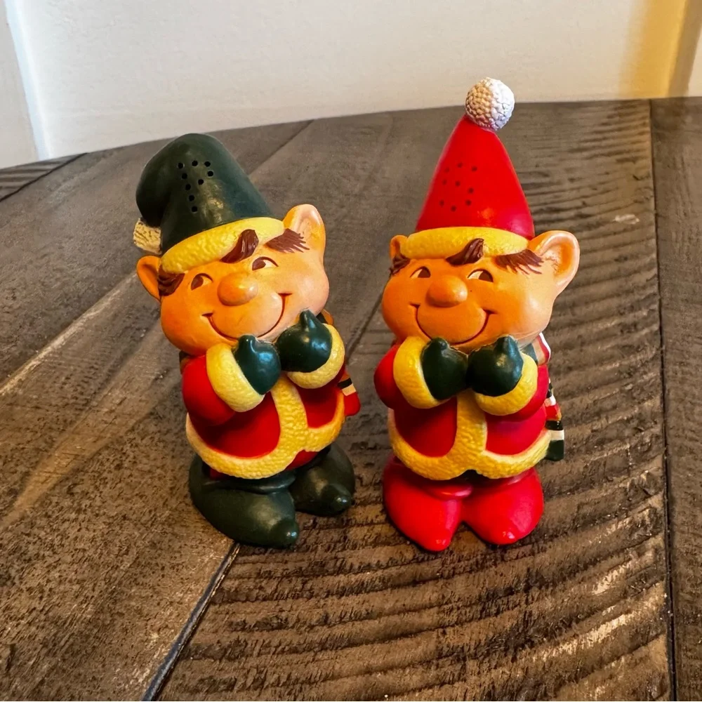 Vintage Halllmark Christmas Pixie Elves Salt and Pepper Shaker Set Holiday Decor